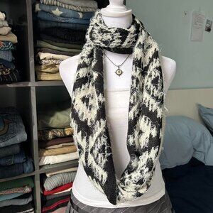 Black and White Patterned Infinity Scarf